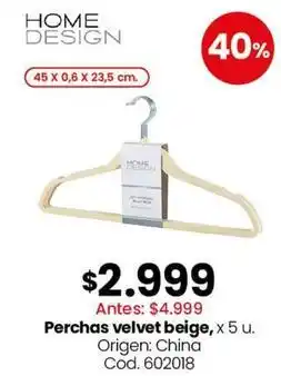 Perchas velvet beige, x 5 u. cod. 602018