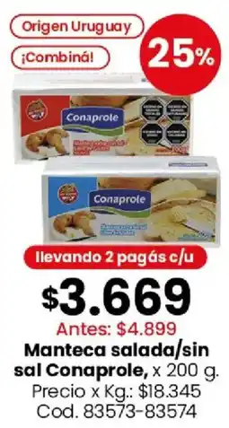Coto Conaprole manteca saladasin sal oferta