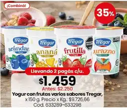 Coto Tregar yogur con frutas varios sabores oferta