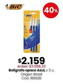 Coto Bic - bolígrafo opaco azul, x 3 u oferta