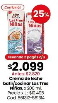 Coto Las tres niñas - crema de leche batir/cocinar x 200 ml oferta