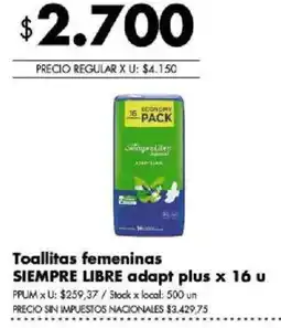 Disco Siempre libre toallitas femeninas adapt plus oferta
