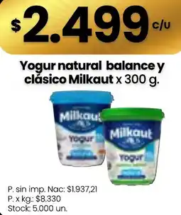 Changomas Milkaout yogur natural balance y clásico oferta