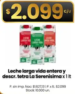 Changomas La serenisima leche larga vida entera y descr. oferta