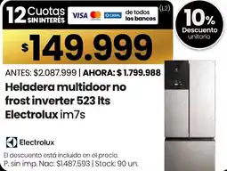 Changomas Electrolux heladera multidoor no frost inverter 523 lts im7s oferta