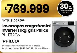 Changomas Philco lavarropas carga frontal inverter 11 kg. gris oferta