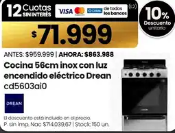 Changomas Drean cocina 56cm inox con luz encendido eléctrico oferta