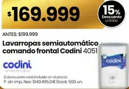 Changomas Codini lavarropas semiautomático comando frontal 4051 oferta