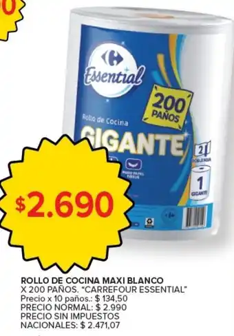 Carrefour essential rollo de cocina maxi blanco