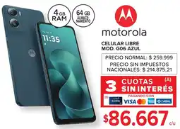 Carrefour Motorola celular libre mod. g06 azul oferta