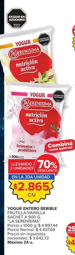 Carrefour La serenisima yogur entero bebible oferta