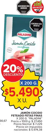 Carrefour Paladini jamón cocido fetas finas oferta