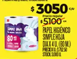 Supermercados DIA Papel higiénico simple hoja oferta