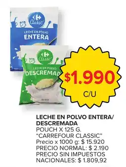 Carrefour Carrefour classic leche en polvo entera/ descremada oferta