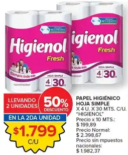Carrefour Higienol papel higiénico hoja simple oferta