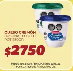 Supermercados Vea Cremón queso original o light oferta