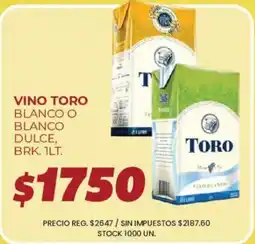 Supermercados Vea Toro vino blanco o blanco dulce oferta