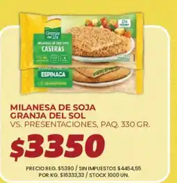 Supermercados Vea Granja del sol milanesa de soja tipo caseras espinaca oferta