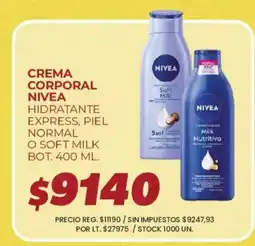 Supermercados Vea Nivea crema corporal hidratante express, piel normal o soft milk oferta
