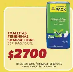 Supermercados Vea Siempre libre toallitas femeninas oferta