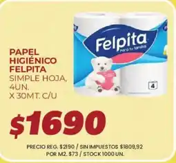 Supermercados Vea Felpita papel higiénico simple hoja oferta