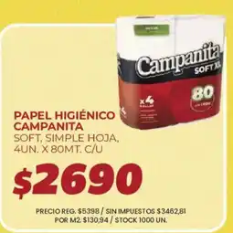 Supermercados Vea Campanita papel higiénico soft simple hoja oferta