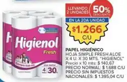 Carrefour Market Higienol - papel higiénico hoja simple fresh aloe oferta