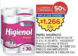 Carrefour Market Higienol - papel higiénico hoja simple fresh aloe oferta