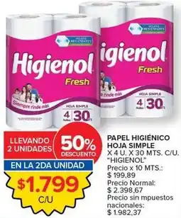 Carrefour Market Higienol - papel higienico hoja simple oferta