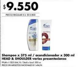 Disco Head & shoulders - shampoo x 375 ml / acondicionador x 300 ml oferta
