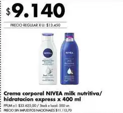 Disco Nivea - crema corporal milk nutritiva/hidratacion express oferta