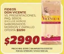 Supermercados Vea Don vicente - fideos vs. presentaciones, paq. 500gr. saborizados morron y zapallo oferta