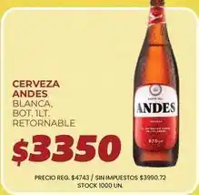 Supermercados Vea Andes - cerveza blanca, bot. 1lt. retornable oferta