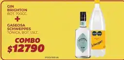 Supermercados Vea Brighton - gin brighton bot. 700cc. + gaseosa schweppes tónica, bot. 1,5lt oferta