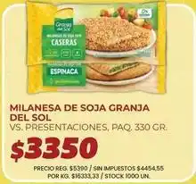 Supermercados Vea Granja del sol - milanesa de soja oferta