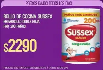 Sussex - rollo de cocina megarrollo doble hoja, paq. 200 paños