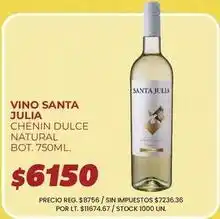 Supermercados Vea Santa julia - vino santa julia chenin dulce natural bot. 750ml oferta