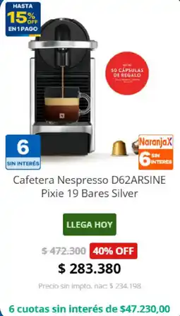 Casa del Audio Nespresso cafetera d62arsine pixie 19 bares silver oferta