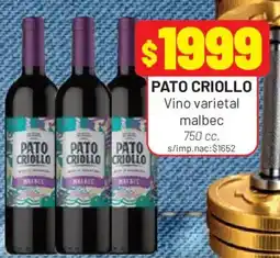 Almacor Pato criollo vino varietal malbec oferta