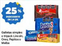 Supermercados Damesco Pepitos galletas simples o tripack Lincoln, Oreo, Pepitos o Melba oferta