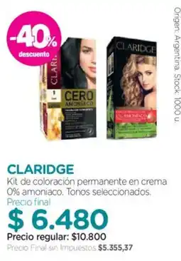 Farmacity Claridge kit de coloración permanente en crema oferta