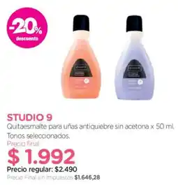 Farmacity Studio 9 quitaesmalte para uñas antiqiebre sin acetona oferta