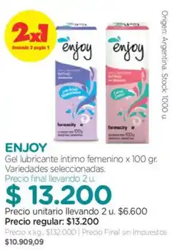 Farmacity Enjoy gel lubricante íntimo femenino oferta