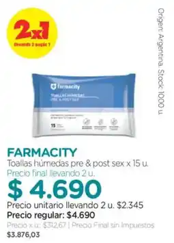 Farmacity Farmacity toallas húmedas pre & post sex oferta
