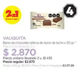 Farmacity Vauquita barra de chocolate rellena de dulce de leche oferta