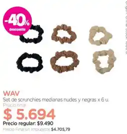 Farmacity Wav set de scrunchies medianas nudes y negras oferta