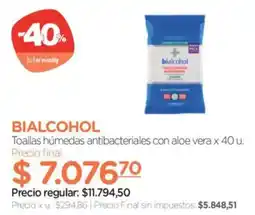 Farmacity Bialcohol toallas húmedas antibacteriales con aloe vera oferta