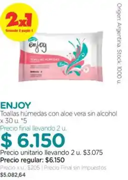 Farmacity Enjoy toallas húmedas con aloe vera sin alcohol oferta