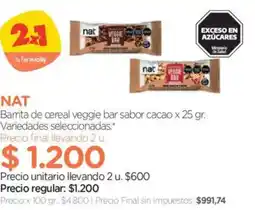 Farmacity Nat barrita de cereal veggie bar sabor cacao oferta