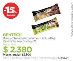 Farmacity Gentech barra proteica dulce de leche crunch oferta